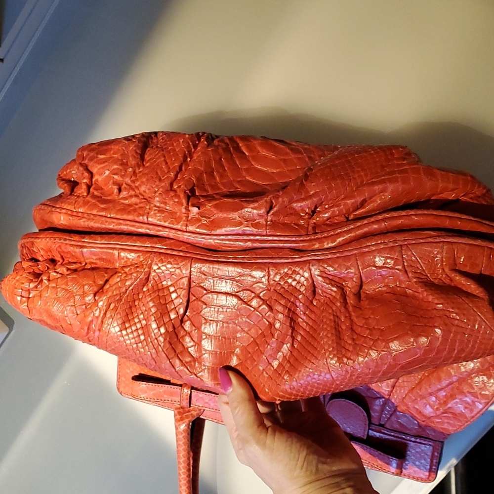 Large Zagliani Genuine Exotic Skin Leather Bag - image 6